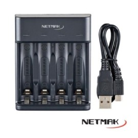 CARGAD. PILAS AA/AAA 4 CELDAS C/CABLE USB NETMAK NM-CH4