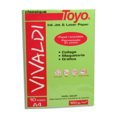 PAPEL VIVALDI TOYO VERDE AGUA A4 120GR. X 10 UND.