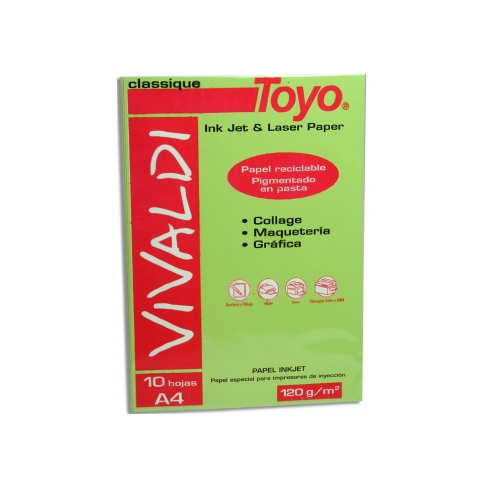 PAPEL VIVALDI TOYO VERDE AGUA A4 120GR. X 10 UND.